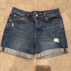 Gap Blue High-Waisted Jean Shorts with Distressed Details